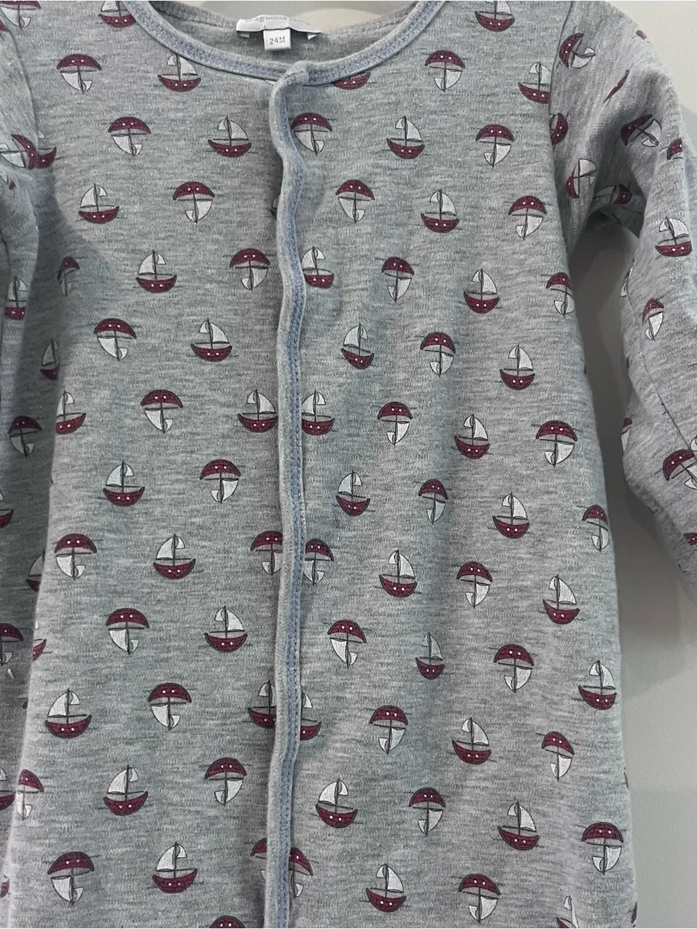 Magnolia Baby Footed Sleeper Gray With Sailboat Print 24m Snaps Pima Cotton